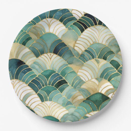 Green Glam Gold Abstract Papieren Bordje (Voorkant)