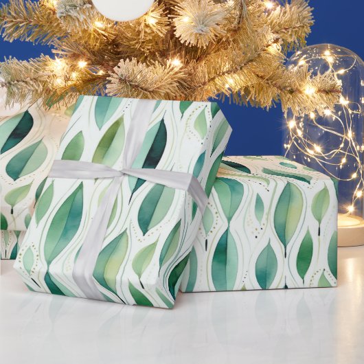 Green Glam Gold Bladeren Abstract Cadeaupapier (Feestdagen)