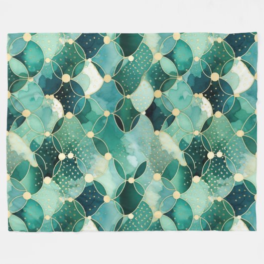 Green Glam Gold Circle Abstract Fleece Deken (Voorkant (Horizontaal))