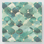 Green Glam Gold Circle Abstract Stenen Onderzetter (Voorkant)