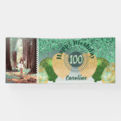 Green Glitter 100e verjaardag & ballonnen Spandoek (Horizontaal)