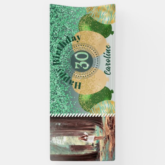 Green Glitter 30e verjaardag & ballonnen Spandoek (Verticaal)