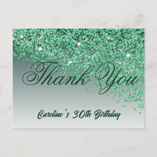 Green Glitter, 30e verjaardag Bedankt Briefkaart (Voorkant)