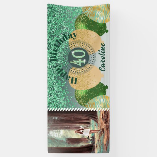 Green Glitter 40e verjaardag & ballonnen Spandoek (Verticaal)
