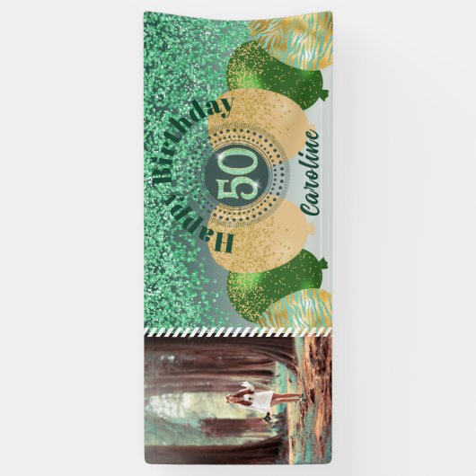 Green Glitter 50e verjaardag & ballonnen Spandoek (Verticaal)