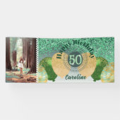 Green Glitter 50e verjaardag & ballonnen Spandoek (Horizontaal)