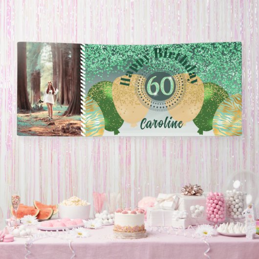 Green Glitter 60e verjaardag & ballonnen Spandoek (Feest)