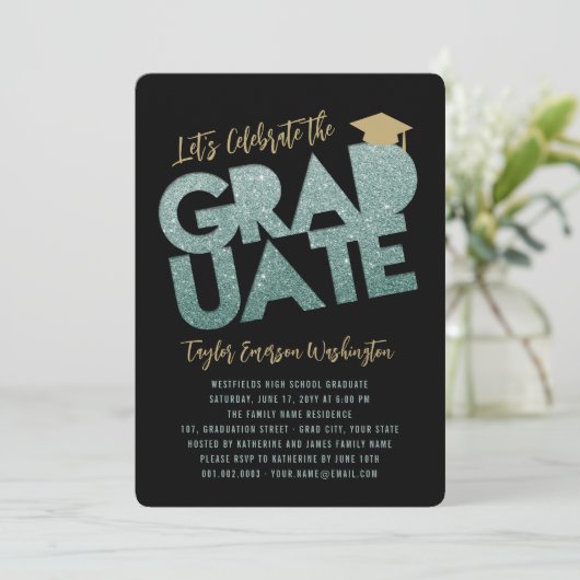 Green Glitter Afstuderen Cutout Graduation Party Kaart (Staand voorkant)