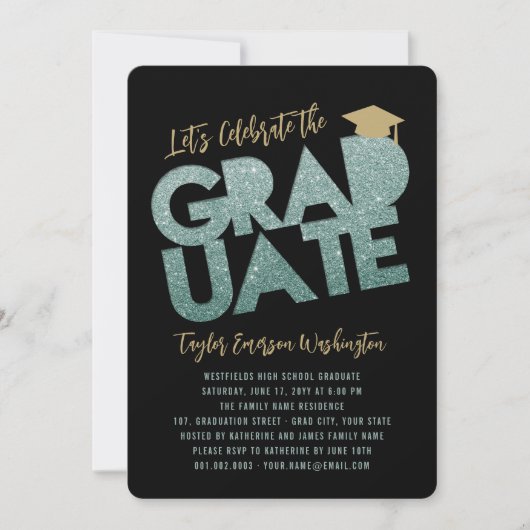 Green Glitter Afstuderen Cutout Graduation Party Kaart (Voorkant)