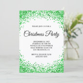 Green Glitter Border White Christmas Party Kaart (Staand voorkant)