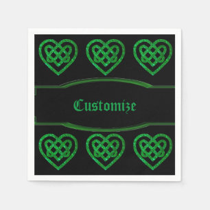Green Glitter Celtic Heart Knot Pattern Napkins Servet
