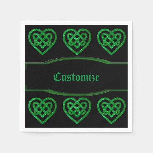 Green Glitter Celtic Heart Knot Pattern Napkins Servet (Voorkant)