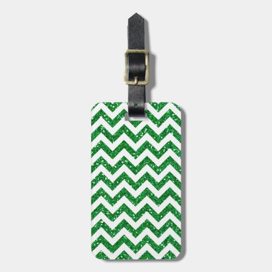 Green Glitter Chevron Pattern Bagagelabel (Voorkant verticaal)