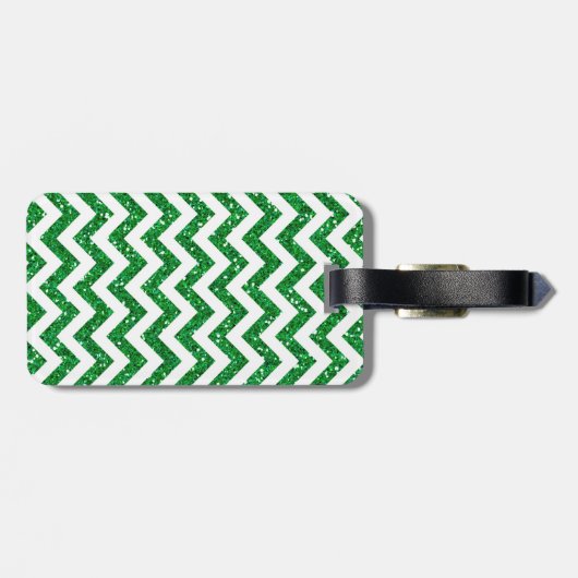 Green Glitter Chevron Pattern Bagagelabel (Achterkant horizontaal)
