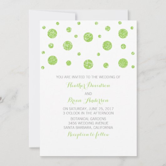 Green Glitter Confetti Wedding Invite Kaart (Voorkant)