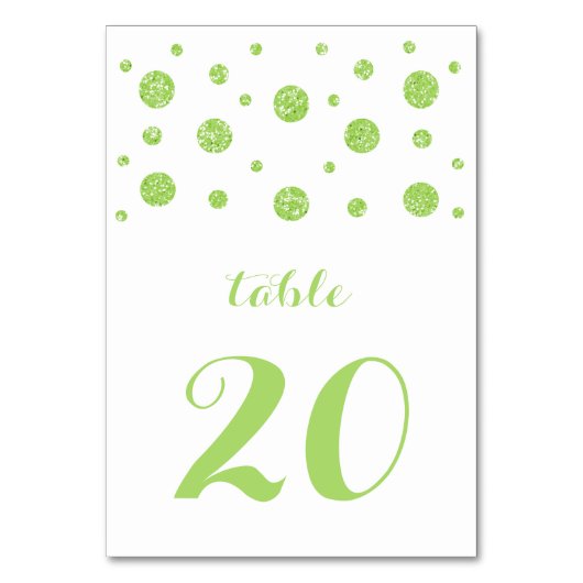 Green Glitter Confetti Wedding Table Kaart (Voorkant)