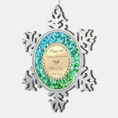Green Glitter Diamond 50th Wedding Jubileum Tin Sneeuwvlok Ornament (Rechts)