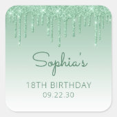 Green Glitter Drip 18th Birthday Square Vierkante Sticker (Voorkant)