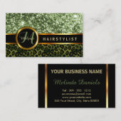 Green Glitter en Leopard Skin - Haarstylist Visitekaartje (Voorkant / Achterkant)