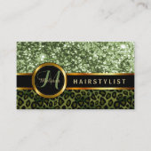 Green Glitter en Leopard Skin - Haarstylist Visitekaartje (Voorkant)