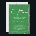 Green Glitter en Sparkle 18e verjaardagsfeest Kaart<br><div class="desc">Green Glitter en Sparkle 18e verjaardagsfeest uitnodiging. Deze uitnodiging is perfect voor een Green Theme Girl's draaien 18 (achttien) verjaardagsfeestje op zoek naar te vieren in Green en Silver Foil. Neem contact op met de ontwerper voor overeenkomende objecten.</div>