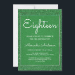 Green Glitter en Sparkle 18e verjaardagsfeest Kaart<br><div class="desc">Green Glitter en Sparkle 18e verjaardagsfeest uitnodiging. Deze uitnodiging is perfect voor een Green Theme Girl's draaien 18 (achttien) verjaardagsfeestje op zoek naar te vieren in Green en Silver Foil. Neem contact op met de ontwerper voor overeenkomende objecten.</div>