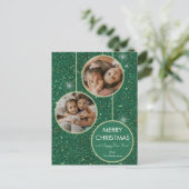 Green Glitter Foto Vrolijk Kerstfeest Feestdagenkaart (Staand voorkant)