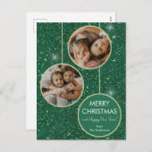 Green Glitter Foto Vrolijk Kerstfeest Feestdagenkaart (Voorkant / Achterkant)