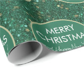 Green Glitter Gelukkig Nieuwjaar Vrolijk Kerstfees Cadeaupapier (Rol Hoek)