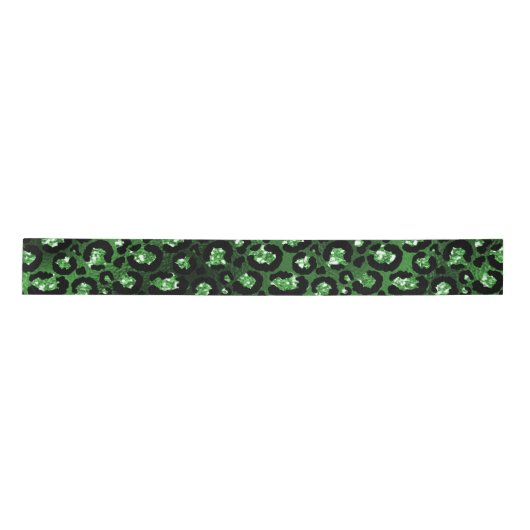 Green Glitter Glam Leopard Spots Patroon Satijnen Lint (Voorkant)