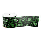 Green Glitter Glam Leopard Spots Patroon Satijnen Lint (Spoel)