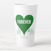 Green Glitter Heart Mr & Mrs Large Latte Mok (Voorkant)