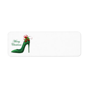 Green Glitter Heels Adresetiketten Etiket