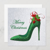 Green Glitter Heels Wenskaart voor kerstmis (Voorkant / Achterkant)