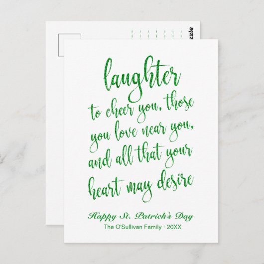 Green Glitter Irish Toast St. Patrick's Day Briefkaart (Voorkant / Achterkant)