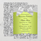 Green Glitter Jewel Bow Quinceanera Kaart (Voorkant / Achterkant)