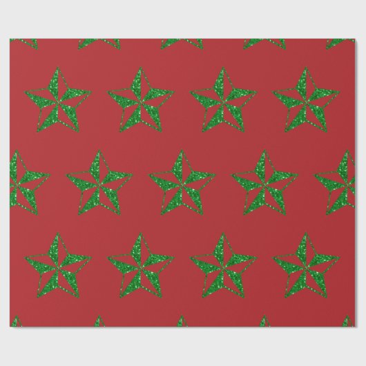 Green Glitter Kerstster Cadeaupapier (Vlak)