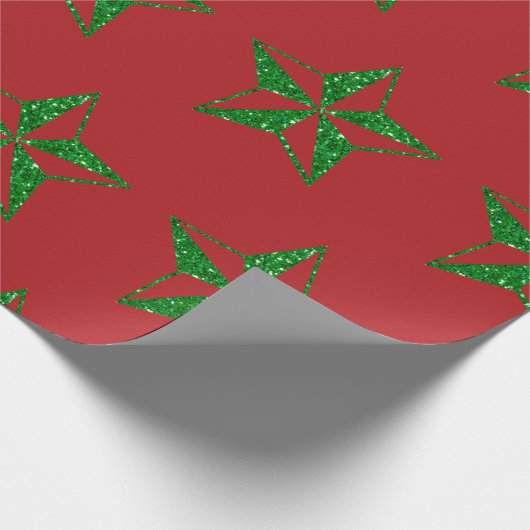 Green Glitter Kerstster Cadeaupapier (Hoek)