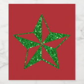 Green Glitter Kerstster Wijn Etiket (Enkel label)