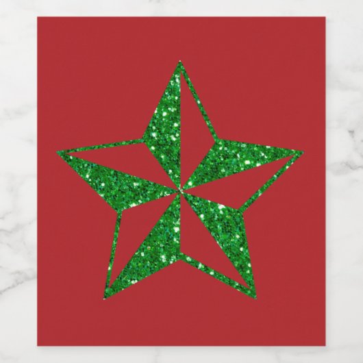 Green Glitter Kerstster Wijn Etiket (Enkel label)