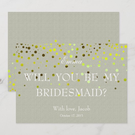 Green Glitter Minimal, je wordt mijn bruidsmeisje Kaart (Voorkant / Achterkant)