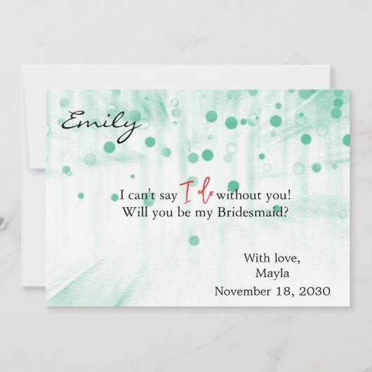 Green Glitter Minimal Script Bruidsmeisje Voorstel Kaart (Voorkant)