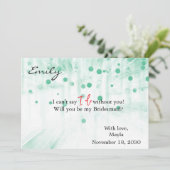 Green Glitter Minimal Script Bruidsmeisje Voorstel Kaart (Staand voorkant)
