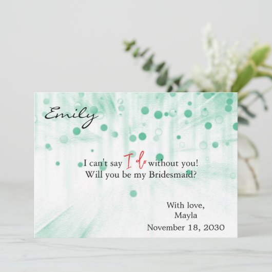 Green Glitter Minimal Script Bruidsmeisje Voorstel Kaart (Staand voorkant)