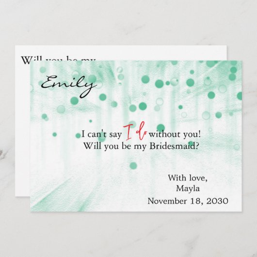 Green Glitter Minimal Script Bruidsmeisje Voorstel Kaart (Voorkant / Achterkant)