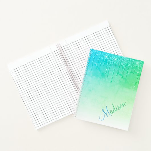 Green Glitter Ombré Glam Sparkles Name Notitieboek (Binnen)