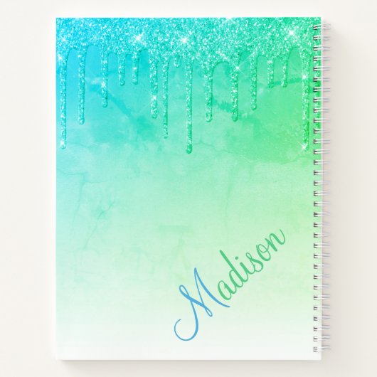 Green Glitter Ombré Glam Sparkles Name Notitieboek (Achterkant)