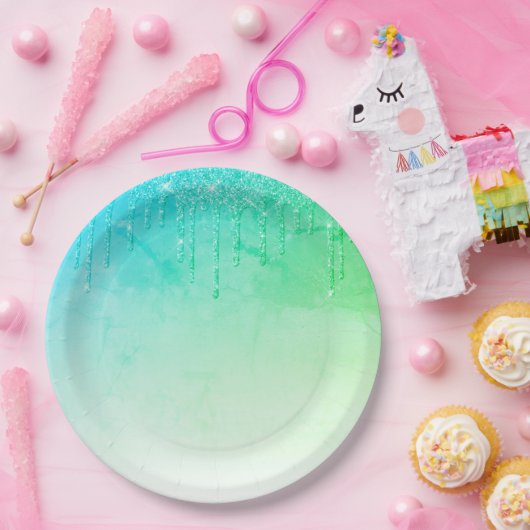 Green Glitter Ombré Glam Sparkles Papieren Bordje (Feest)