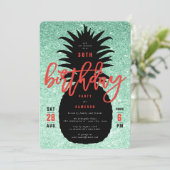 Green Glitter Pineapple Chic Birthday Party Invite Kaart (Staand voorkant)