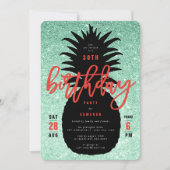 Green Glitter Pineapple Chic Birthday Party Invite Kaart (Voorkant)